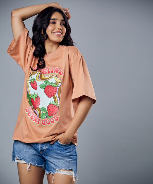 Feeling Berry Good Brown Oversized Tshirt